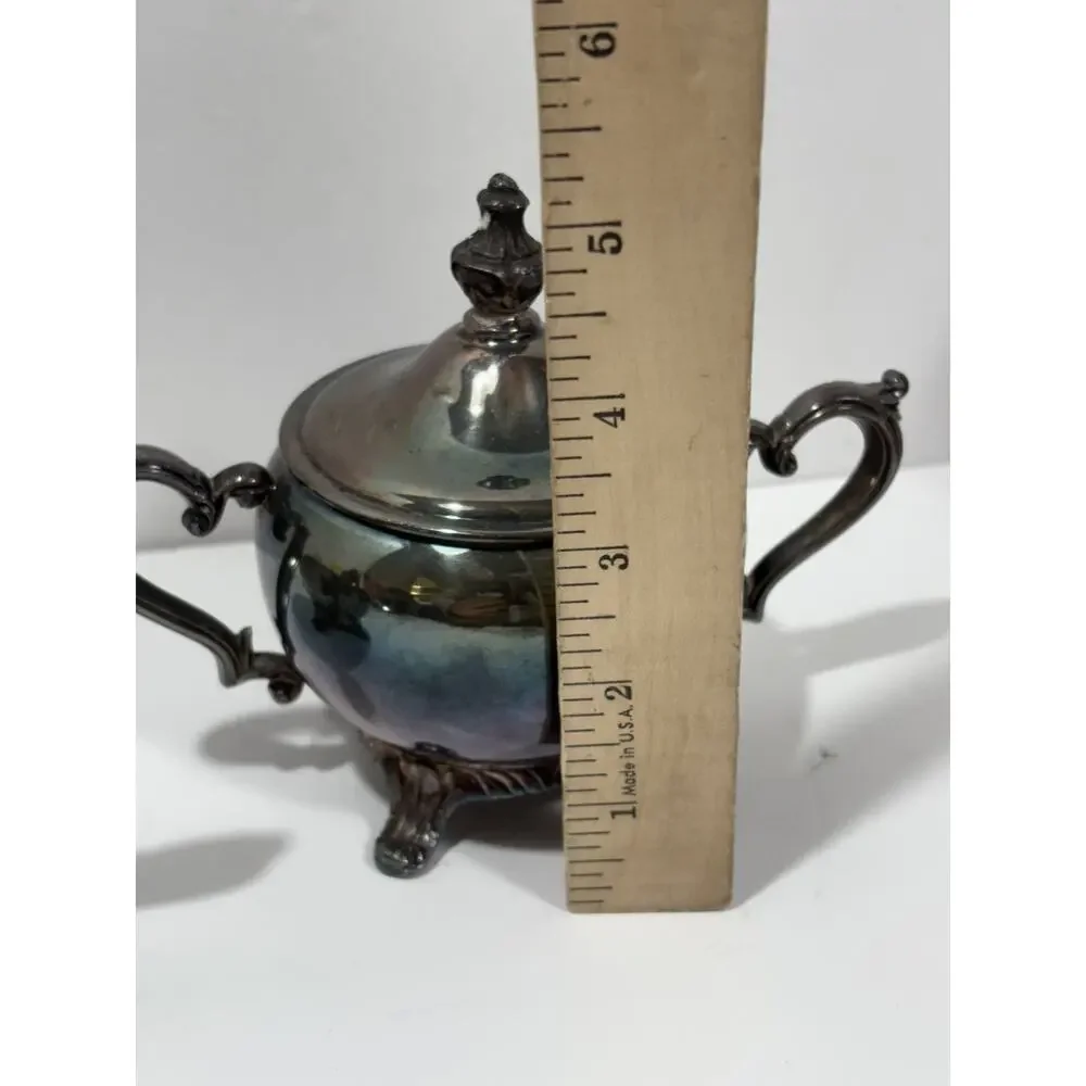 Vintage MCM Silver Plated Creamer and Lidded Sugar Set Inner Pearled Silverplate